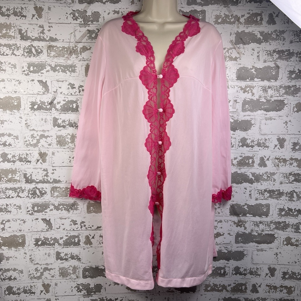 Emilio Pucci Formfit Rogers Robe Med Pink Lace Trim Button *Stains On Hemline*